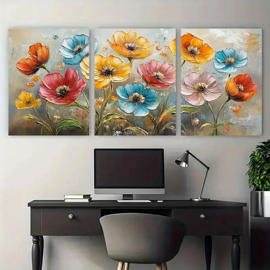 3pcs Dreamy Floral Colorful Blossoms Flower Design Metal Print Ready to Hang Art