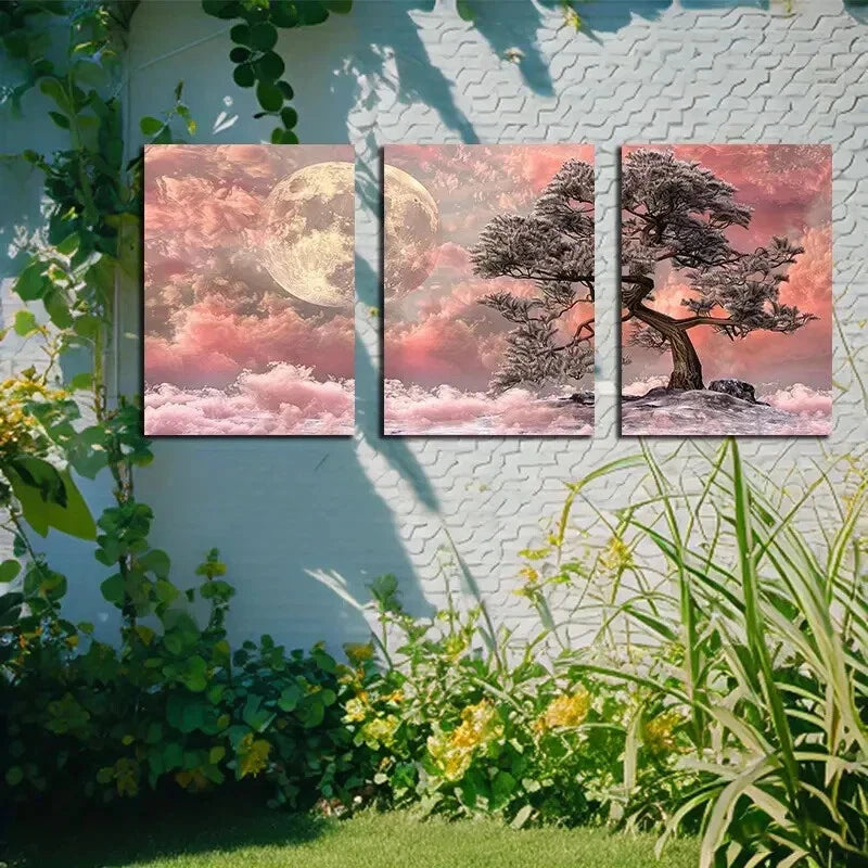 3pcs Red Pine Tree Stands Firm in The Winter Scene Metal Print Ready to Hang Art