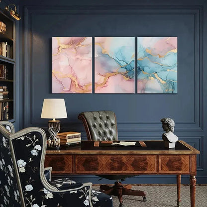 3pcs Marble Texture Abstract Art Golden Accents Metal Print Ready to Hang Art