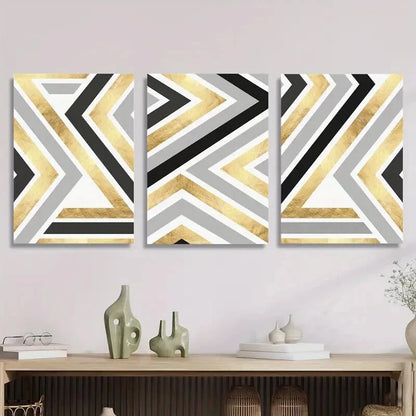 3pcs ,Golden artistic lines, golden black gray Metal Print Ready to Hang Art