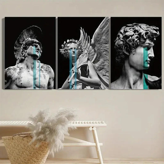 3pcs Abstract Black and White Sculpture Metal Print Ready to Hang Art
