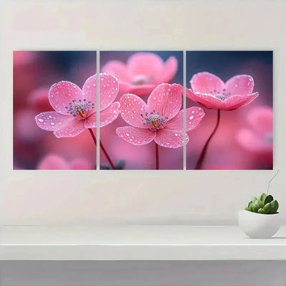 3pcs Elegant Pink Flowers On Dark Perfect Wall Art Set Canvas Framed 40x60cm - High Quality Print 100% Australian Made Wall Canvas Ready to Hang