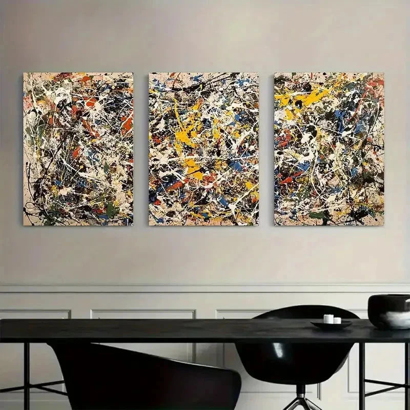 3pcs Jackson Pollock-Inspired Abstract Metal Print Ready to Hang Art