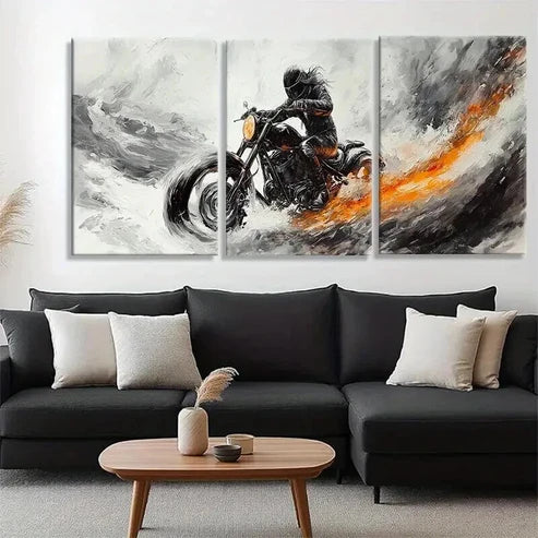 3pcs Motorbike Rider in Motion Bold Perfect  Wall Art Set Canvas Unframed - High Quality Print 100% Australian Made Wall Canvas