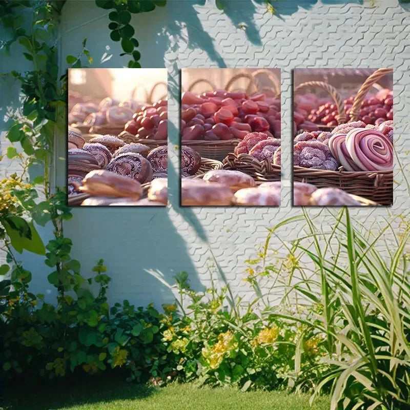 3pcs Vibrant Colorful Candies Design Metal Print Ready to Hang Art