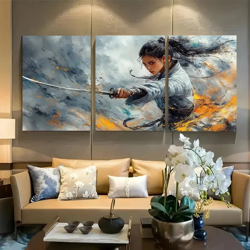 3pcs Martial Arts Warrior Dagger Pose Metal Print Ready to Hang Art