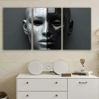 3pcs Black And White Mask Design Wall Art Set Canvas Framed 50x70cm - High Quality Print 100% Australian Made Wall Canvas Ready to Hang