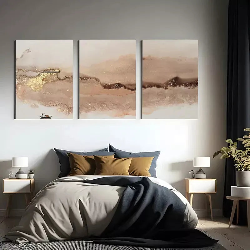 3pcs Pink & Gold Abstract Design Canvas Framed 40x60cm - High Quality Print 100% Australian Made Wall Canvas Ready to Hang