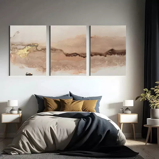 3pcs Pink & Gold Abstract Design Canvas Framed 40x60cm - High Quality Print 100% Australian Made Wall Canvas Ready to Hang