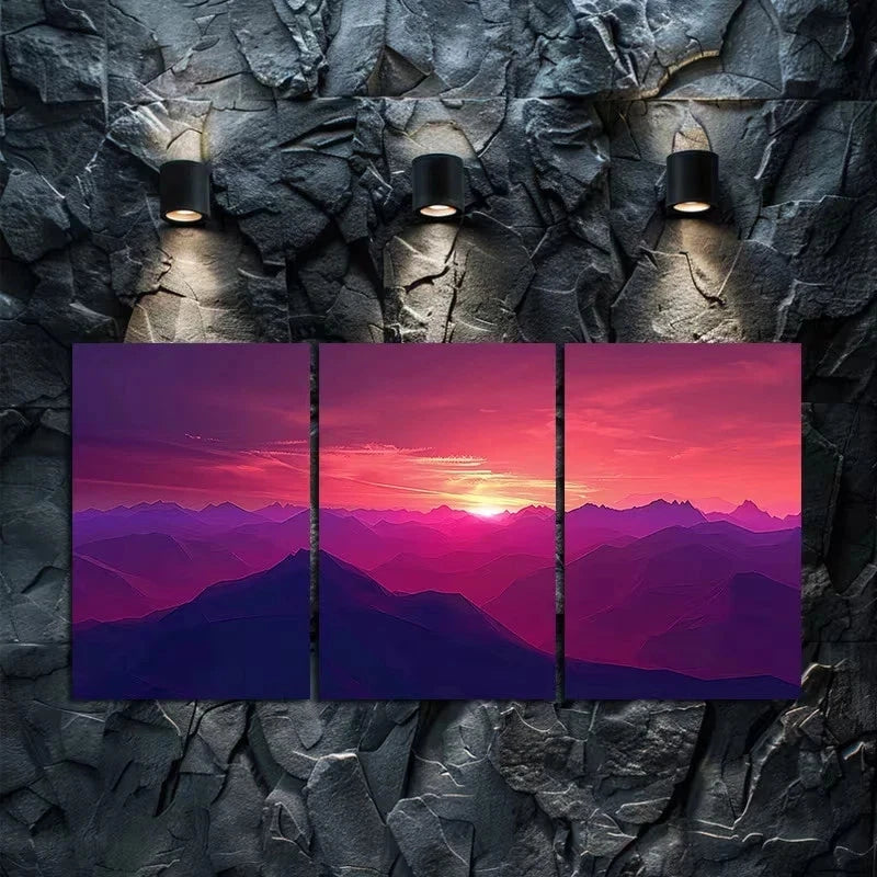 3pcs Activity in Andes Mountains At Sunset Metal Print Ready to Hang Art