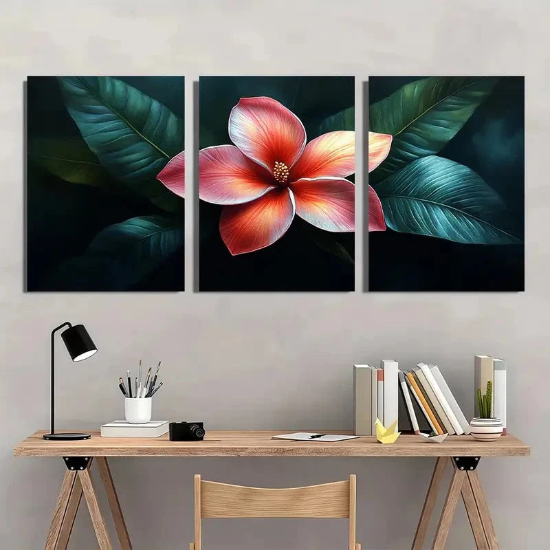 3pcs Pink Plumeria Flower Nature Perfect Wall Art Set Canvas Framed 40x60cm - High Quality Print 100% Australian Made Wall Canvas Ready to Hang