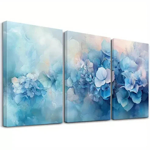 3pcs Blue Hydrangeas Summer Flowers Painting Wall Art Set Canvas Framed 60x90cm - High Quality Print 100% Australian Made Wall Canvas Ready to Hang