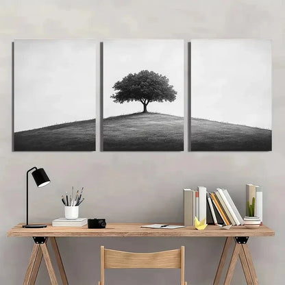 3pcs Black and White Sketch Tree Landscape Metal Print Ready to Hang Art