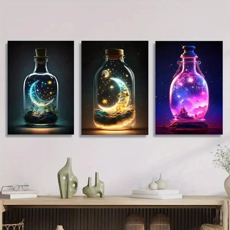 3pcs , Fantasy Ink Painting Metal Print Ready to Hang Art