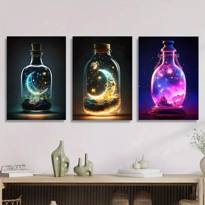 3pcs , Fantasy Ink Painting Metal Print Ready to Hang Art