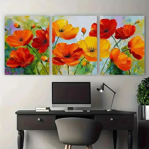 3pcs Blooming Flower Cloud Texture Wall Art Canvas Unframed - High Quality Print 100% Australian Made Wall Canvas