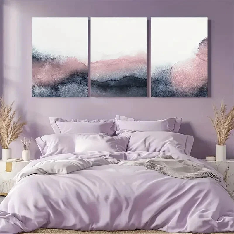 3pcs Blush Pink and Grey Wall Art Abstract Metal Print Ready to Hang Art