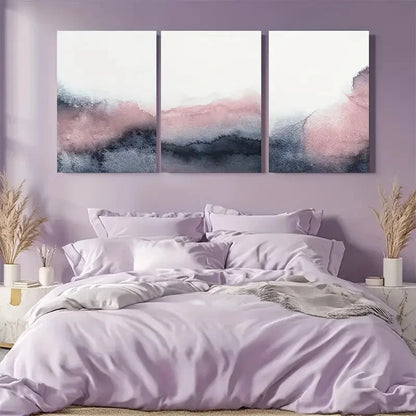 3pcs Blush Pink and Grey Wall Art Abstract Metal Print Ready to Hang Art