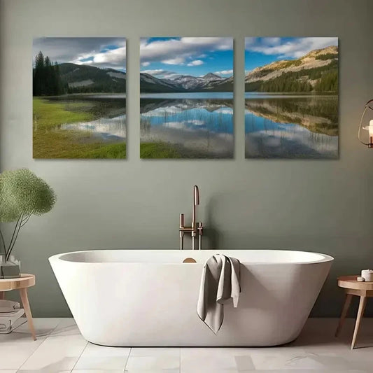 3pcs Serene Blue Sky & Greenery Scene Metal Print Ready to Hang Art