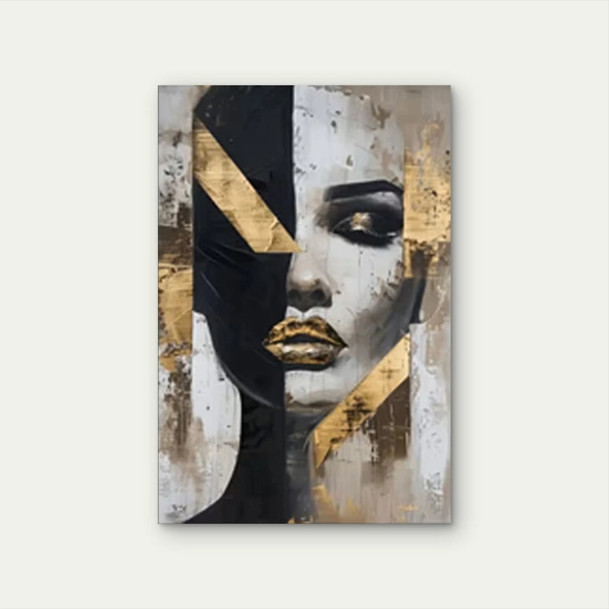 Abstract Woman's Face with Black and Gold 40x60cm Metal Print Ready to Hang