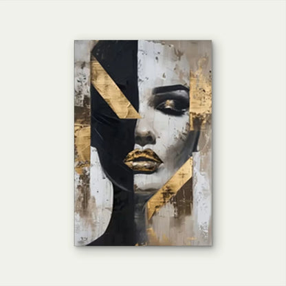 Abstract Woman's Face with Black and Gold 40x60cm Metal Print Ready to Hang