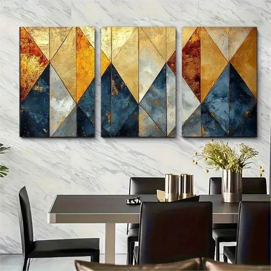 3pcs Marble Geometric Neutral Golden Perfect Wall Art Set Canvas Framed 40x60cm - High Quality Print 100% Australian Made Wall Canvas Ready to Hang