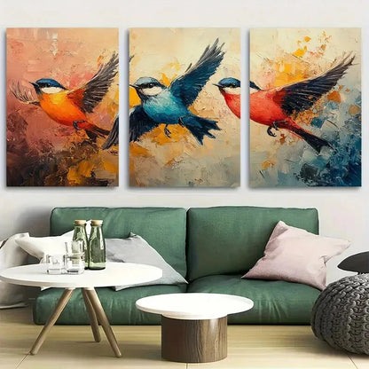 3pcs Vibrant Abstract Birds in Flight Metal Print Ready to Hang Art