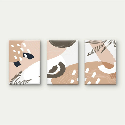 3pcs Neutral Abstract Shapes and Botanical Art Wall Art Set Canvas Framed 60x90cm - High Quality Print 100% Australian Made Wall Canvas Ready to Hang