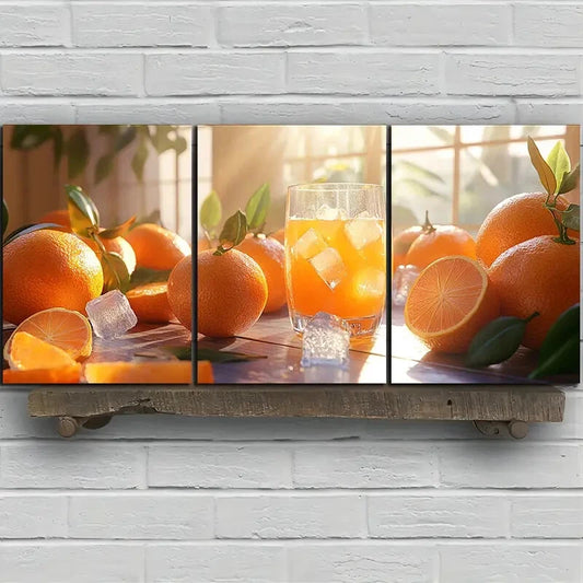 3pcs Sunshine Orange Juice And Ice Metal Print Ready to Hang Art