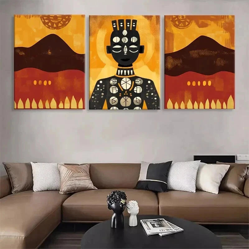 3pcs Tribal Woman Golden Sun Abstract Perfect Wall Art Set Canvas Framed 40x60cm - High Quality Print 100% Australian Made Wall Canvas Ready to Hang