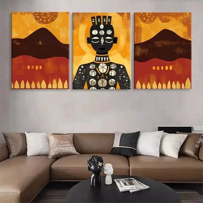 3pcs Tribal Woman Golden Sun Abstract Perfect Wall Art Set Canvas Framed 40x60cm - High Quality Print 100% Australian Made Wall Canvas Ready to Hang