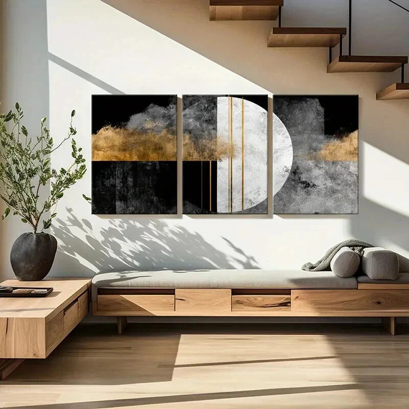 3pcs Geometric Marble Texture Golden Lines Metal Print Ready to Hang Art