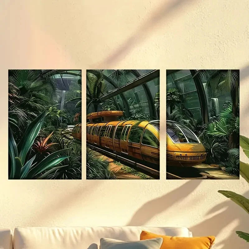 3pcs Tramway in Greenhouse Wall Art Set Canvas Framed 60x90cm - High Quality Print 100% Australian Made Wall Canvas Ready to Hang