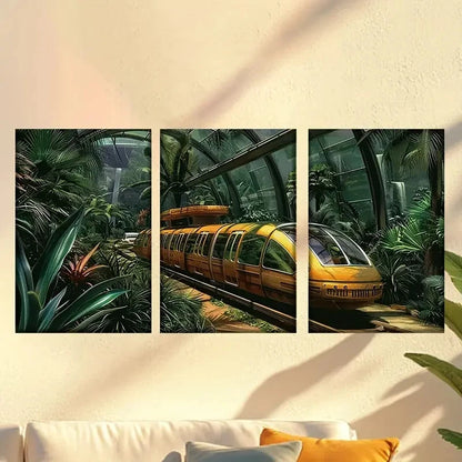 3pcs Tramway in Greenhouse Wall Art Set Canvas Framed 60x90cm - High Quality Print 100% Australian Made Wall Canvas Ready to Hang