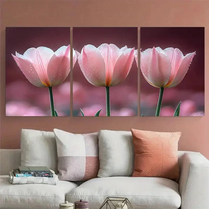 3pcs Blush Pink Tulip Soft Floral Illustration Metal Print Ready to Hang Art
