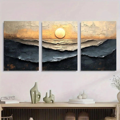 3pcs Abstract Brown Tones Vintage Style Metal Print Ready to Hang Art