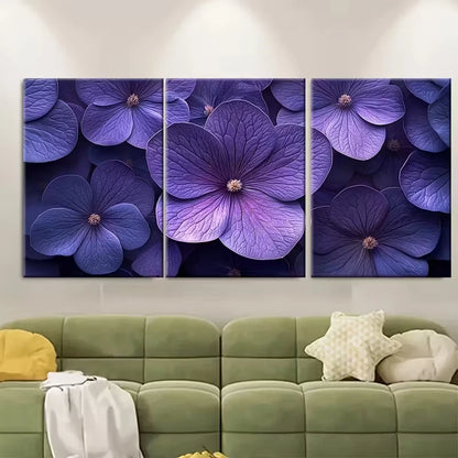 3pcs Elegant Violet Eustoma Macro Metal Print Ready to Hang Art