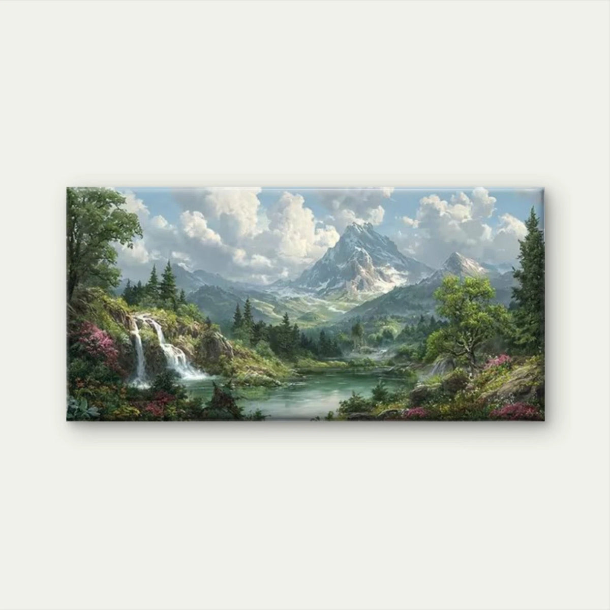Floral Landscape with Mountains Wall Art Canvas Office Home Room Framed 120x60cm