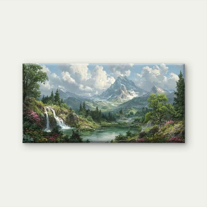 Floral Landscape with Mountains Wall Art Canvas Office Home Room Framed 120x60cm