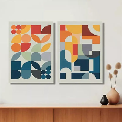 2pcs Set of Colorful Geometric Shapes and Patterns Canvas Framed 50x75cm - High Quality Print 100% Australian Made Wall Canvas Ready to Hang