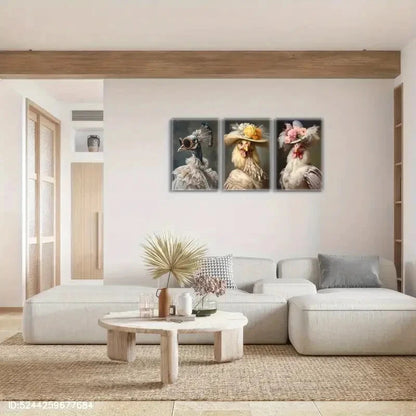 3pcs Noblewoman Peacock Chicken Royal Animal Metal Print Ready to Hang Art