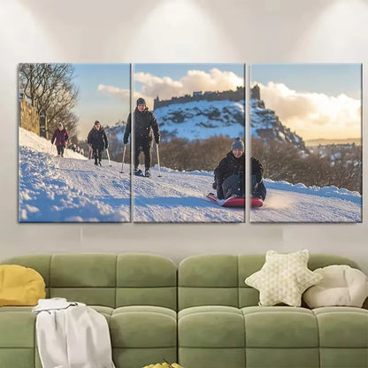 3pcs Go Sledding Winter Fun at Arthus Seat Metal Print Ready to Hang Art