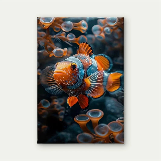 Vibrant Orange & Blue Fish Oil Painting Metal Print Ready to Hang