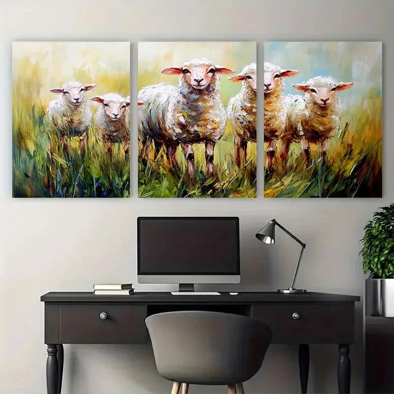 3pcs Sheep Lambs Farm Animals Pet Portrait Metal Print Ready to Hang Art