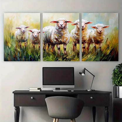 3pcs Sheep Lambs Farm Animals Pet Portrait Metal Print Ready to Hang Art