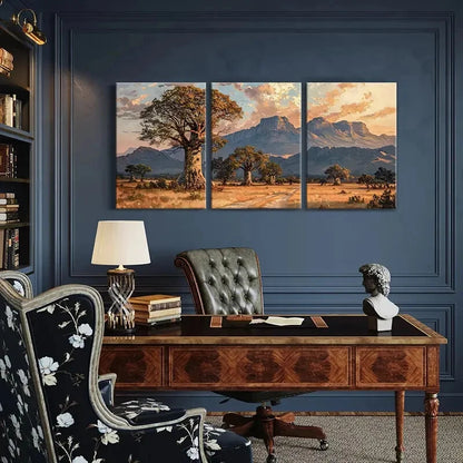 3pcs Mountain & Tree Silhouette Warm Sunset Metal Print Ready to Hang Art