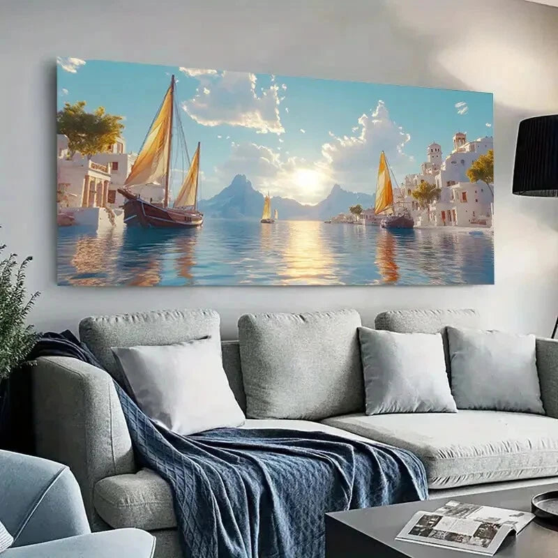 Sailboats at Golden Sunset wall canvas office home room framed 120x60cm