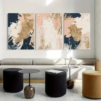 3pcs Blue Pink Golden Art Posters Prints Metal Print Ready to Hang Art