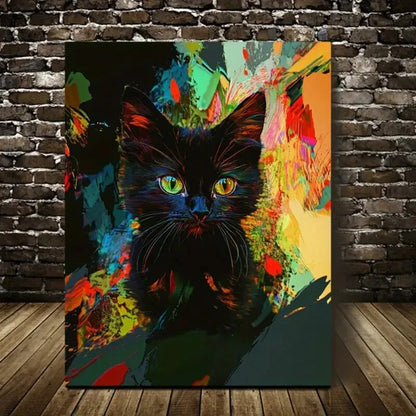 Modern Abstract Black Kitten Contemporary Painting 40x60cm Metal Print Ready to Hang