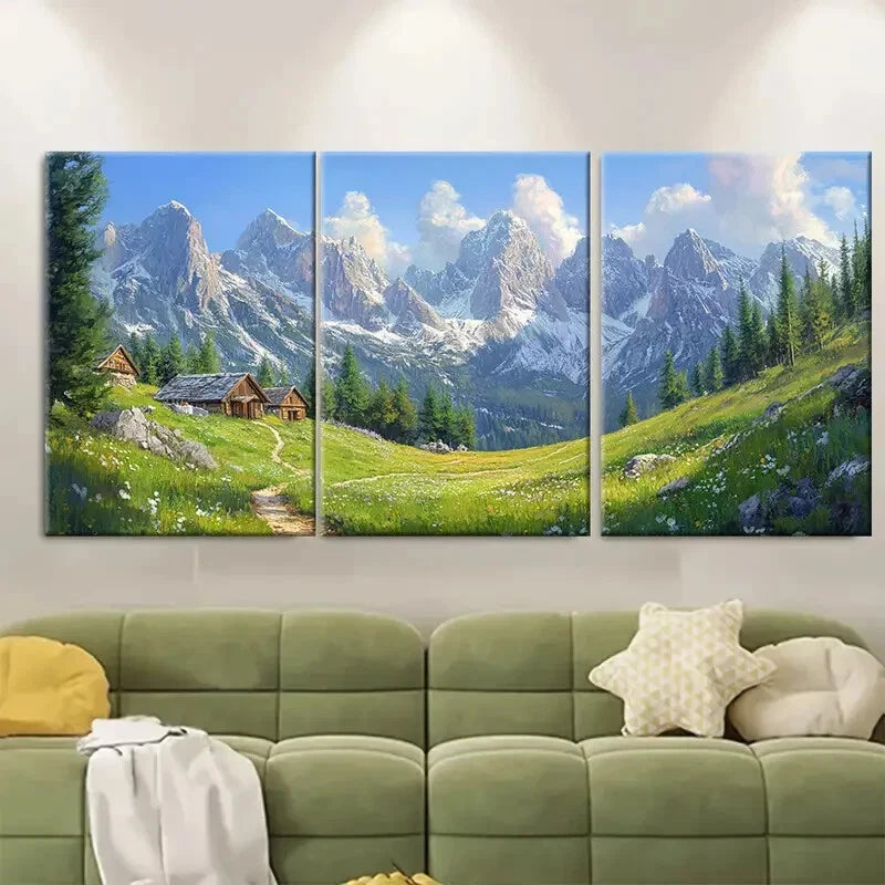 3pcs Landscape of the Dolomites in Summer Metal Print Ready to Hang Art